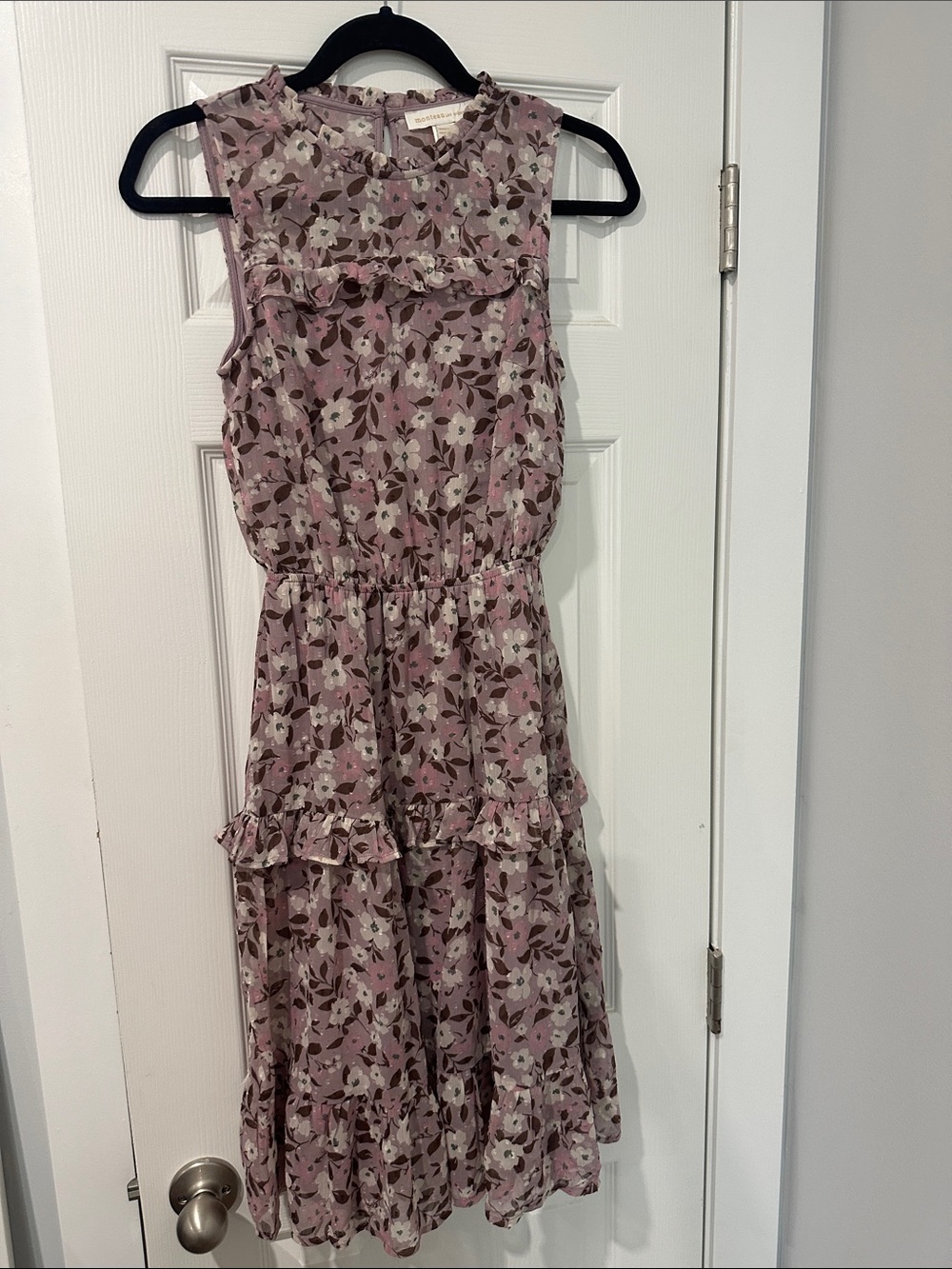 Monteau Los Angeles Sleeveless Pink Floral Maxi Dress with Ruffle Tiers